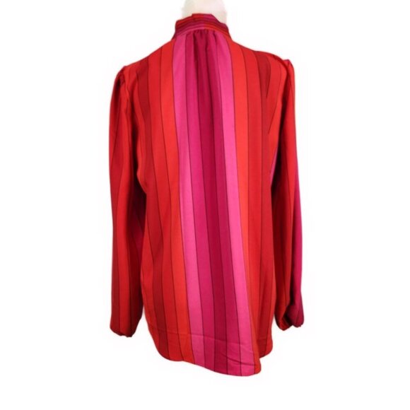 Tronjori Keyhole Neck Tie Blouse Women's M Red Pink Stripe Statement Feminine - Picture 2 of 8